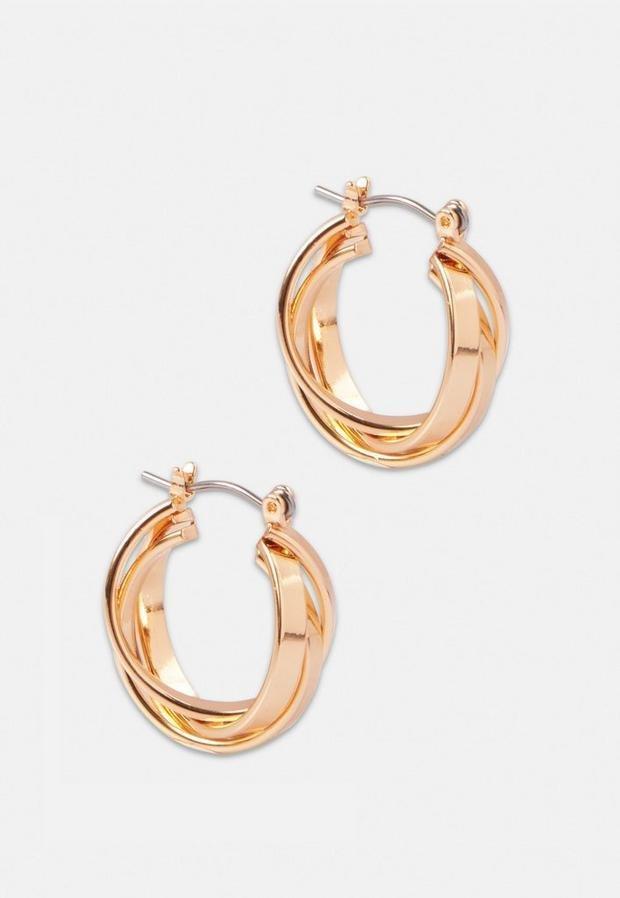 Gold Look Overlay Hoop Earrings, Women, , large image number 0