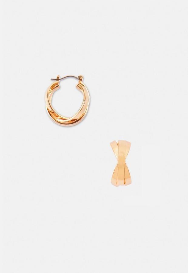 Gold Look Overlay Hoop Earrings, Women, , large image number 1