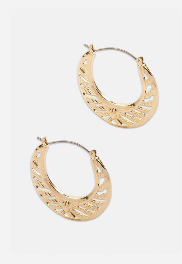 Gold Look Cut Out Creole Hoop Earrings, , large image number 0