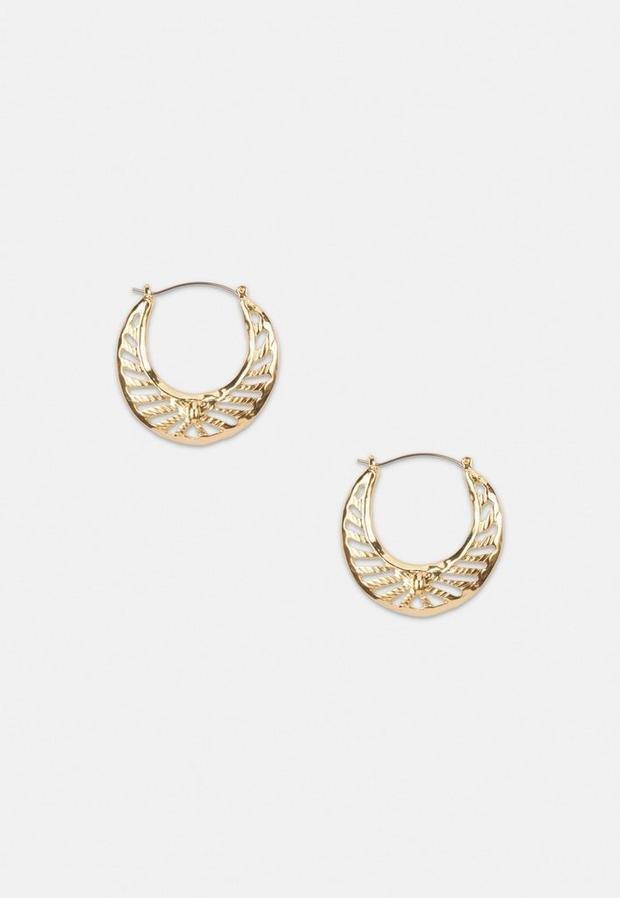 Gold Look Cut Out Creole Hoop Earrings, , large image number 1