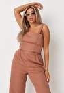 Missguided - Brown Plus Size Co Ord Pinstripe Strappy Top, Women