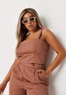 Missguided - Brown Plus Size Co Ord Pinstripe Strappy Top, Women