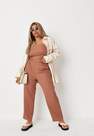 Missguided - Brown Plus Size Co Ord Pinstripe Tailored Trousers, Women