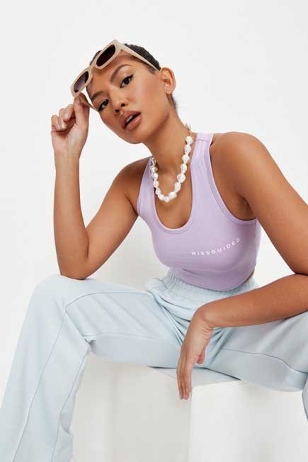 Missguided - Lilac Missguided Racer Neck Vest Top, Women