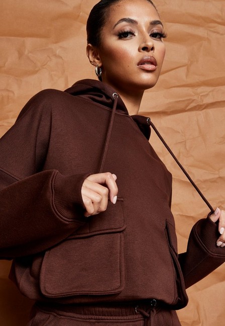 Missguided - Chocolate Co Ord Utility Oversized Hoodie, Women