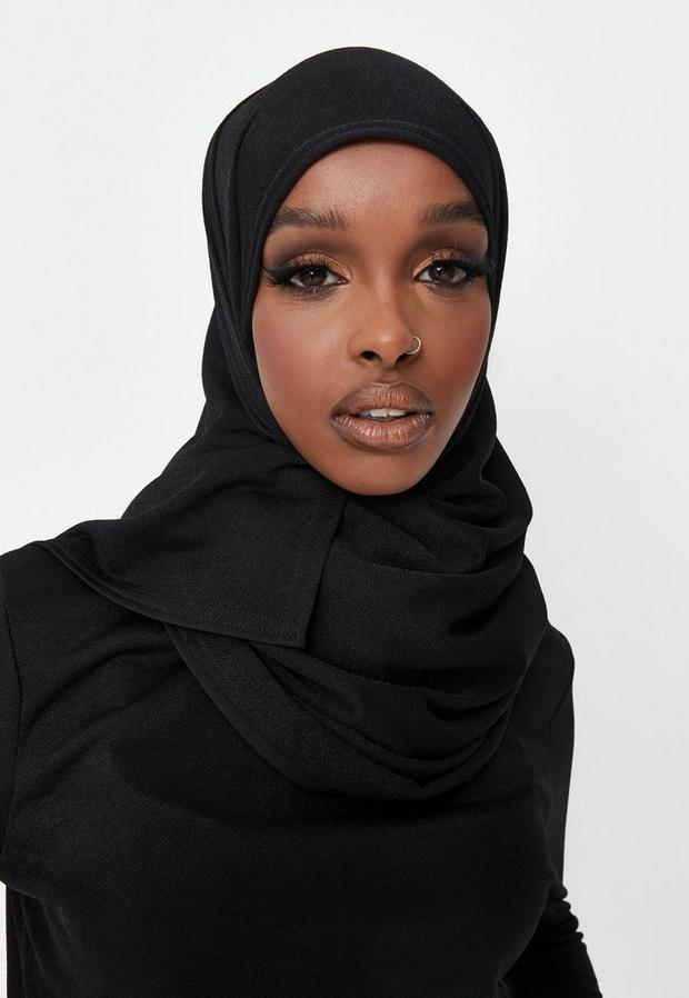 Black Stretch Rib Hijab, , large image number 1