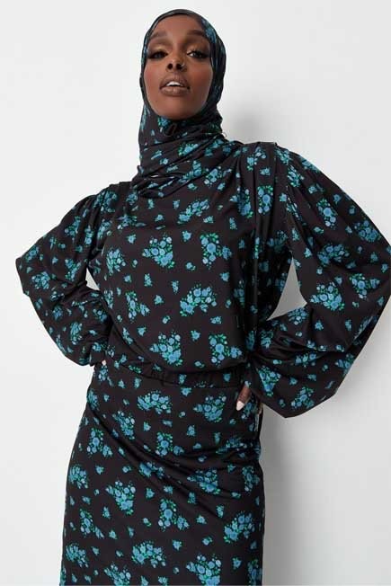 Missguided - Black Floral Print Satin Bodysuit, Women