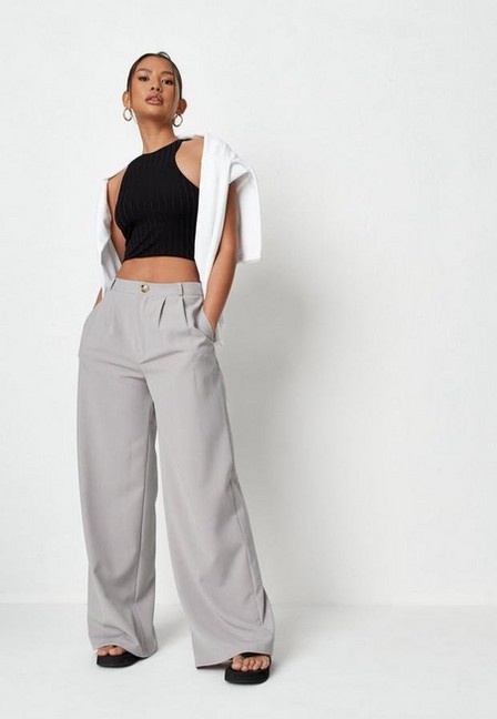 Missguided - Black Rib Slinky Racer Front Crop Top