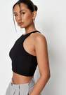 Missguided - Black Rib Slinky Racer Front Crop Top