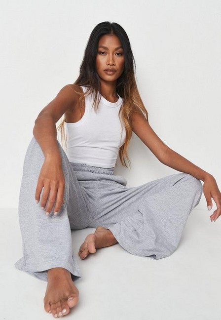 Missguided - Grey Basic Loopback Wide Leg Joggers