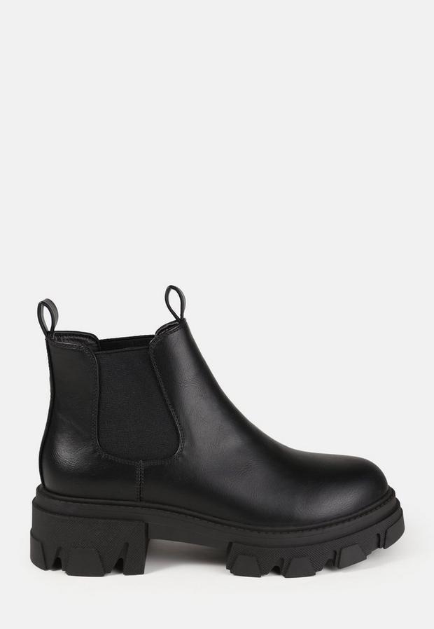 Black Chunky Low Double Tab Chelsea Boots, , large image number 0
