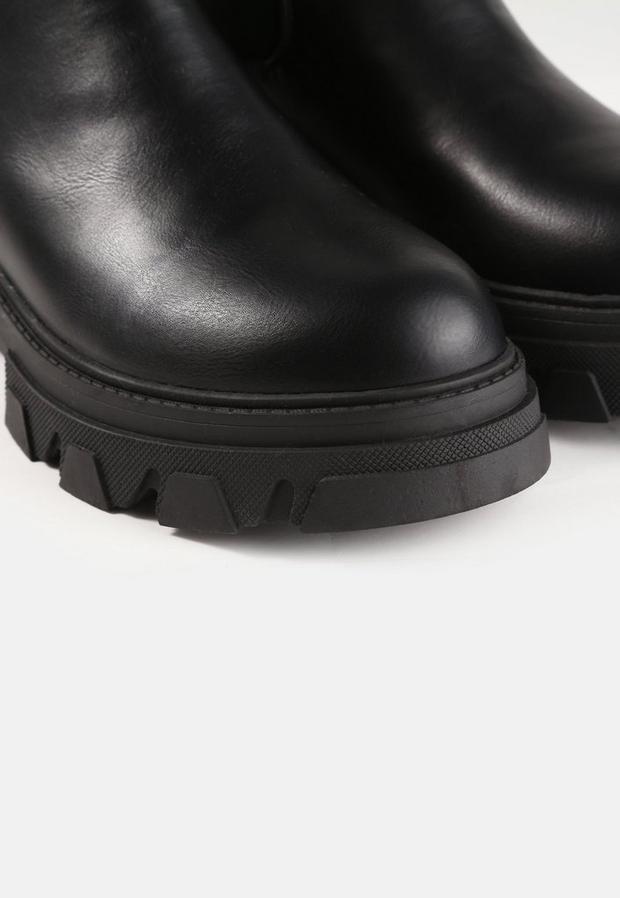 Black Chunky Low Double Tab Chelsea Boots, , large image number 4