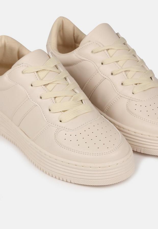 Cream Cream Perforated Trim Trainers, , large image number 3