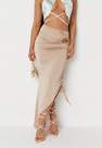 Missguided - Camel Tall Sand Slinky Ruched Asymmetric Midi Skirt