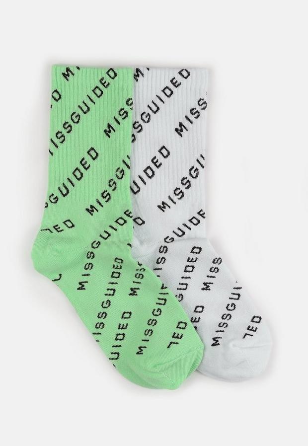 Green Repeat Missguided Logo Socks 2 Pack, Women, , large image number 0