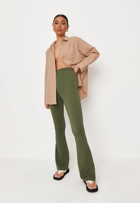 Missguided - Green Green Cross Waistband Flared Trousers