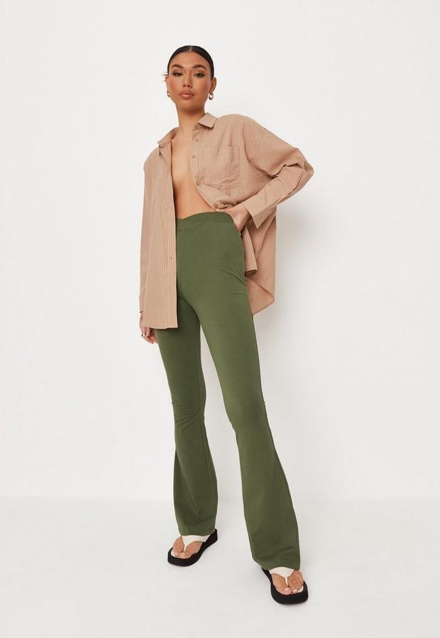 Green Green Cross Waistband Flared Trousers, , large image number 0