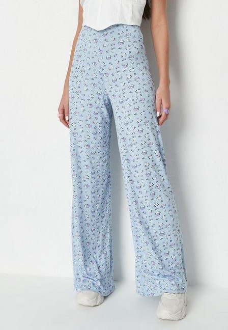 Missguided - Blue Ditsy Print Wide Leg Trousers, Women