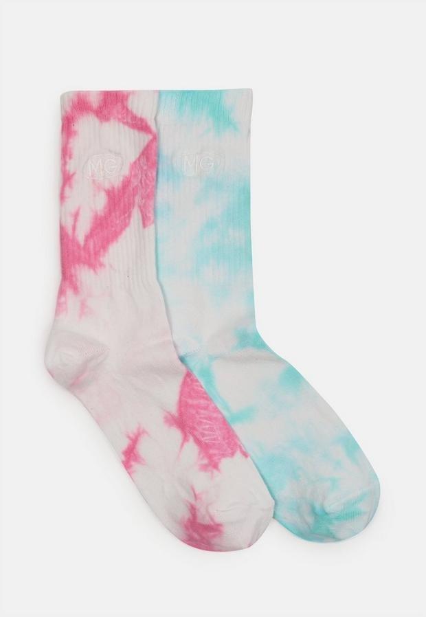 Pink And Blue Tie Dye MG Embroidered Socks 2 Pack, Women, , large image number 1