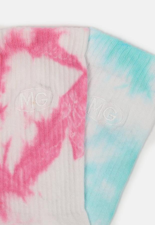 Pink And Blue Tie Dye MG Embroidered Socks 2 Pack, Women, , large image number 2