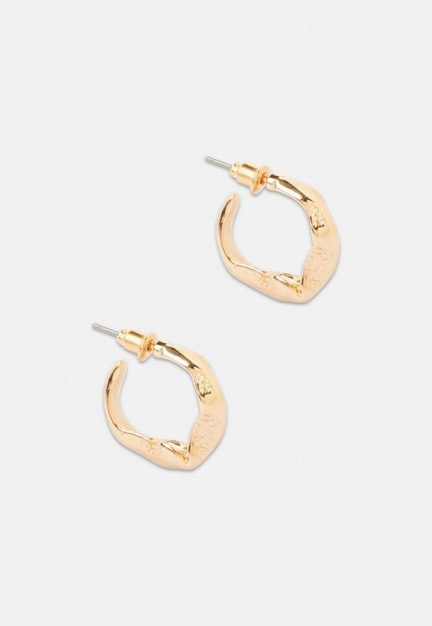 Gold Look Molten Mini Hoop Earrings, Women, , large image number 0