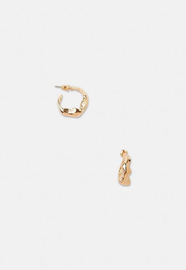 Gold Look Molten Mini Hoop Earrings, Women, , large image number 1