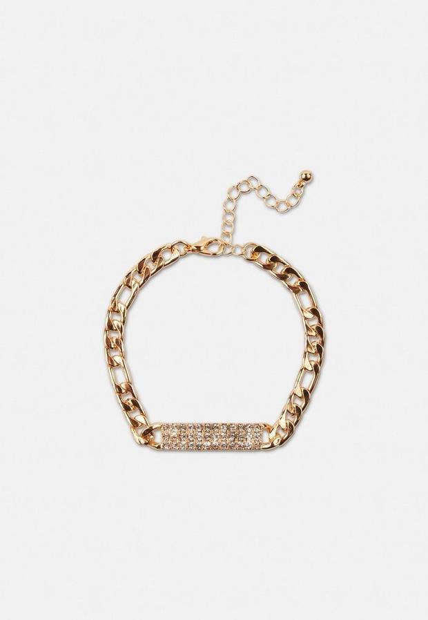 Gold Look Pave Bar Chain Bracelet, Women, , large image number 0