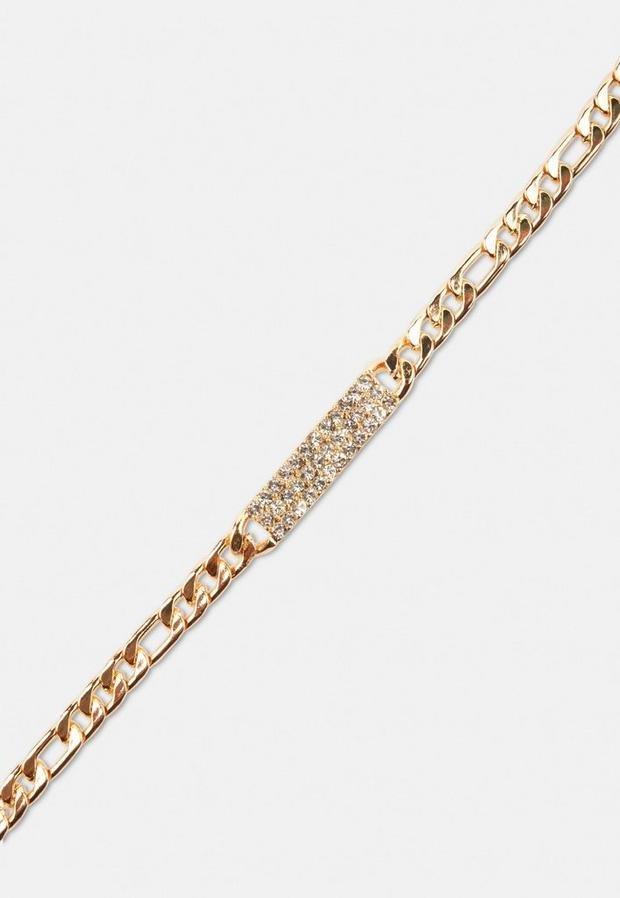 Gold Look Pave Bar Chain Bracelet, Women, , large image number 1