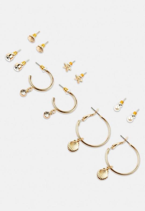 Gold Look Seashell Mix Earring Multipack, Women, , large image number 0