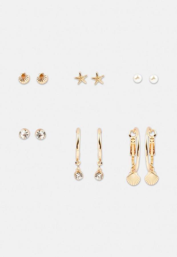 Gold Look Seashell Mix Earring Multipack, Women, , large image number 1