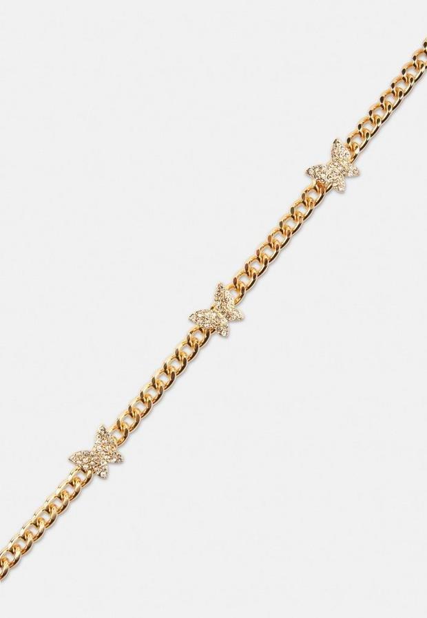 Gold Gold Look Pave Butterfly Chain Choker, , large image number 0