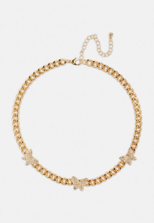 Gold Gold Look Pave Butterfly Chain Choker, , large image number 1