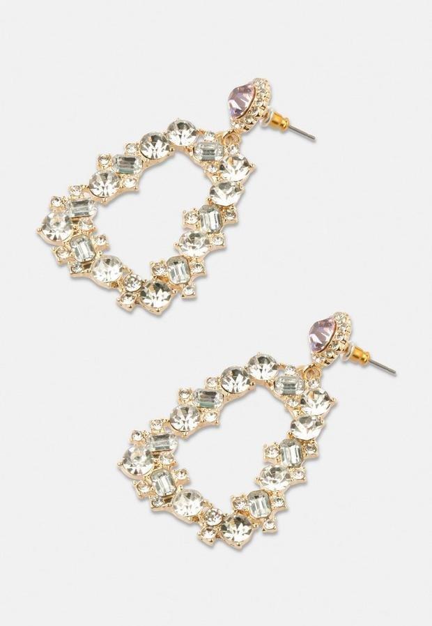 Pink Pink Tone Rhinestone Doorknocker Earrings, , large image number 0
