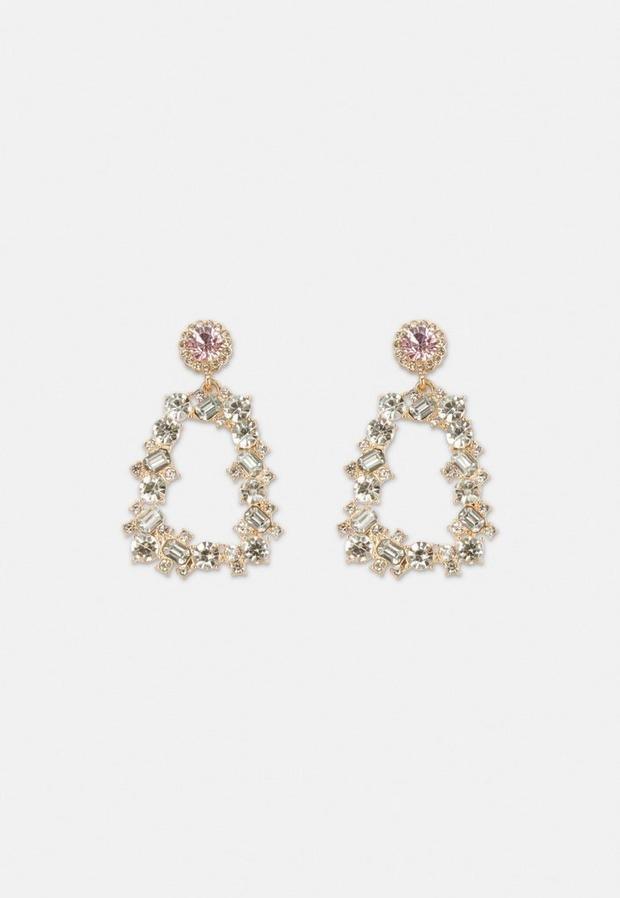 Pink Pink Tone Rhinestone Doorknocker Earrings, , large image number 1