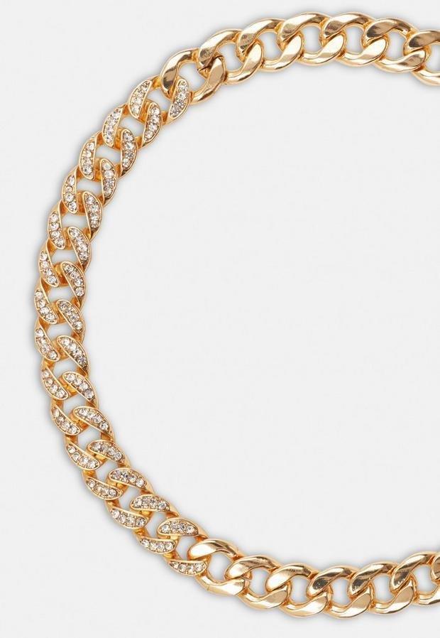 Gold Look Pave Chain Necklace, Women, , large image number 0