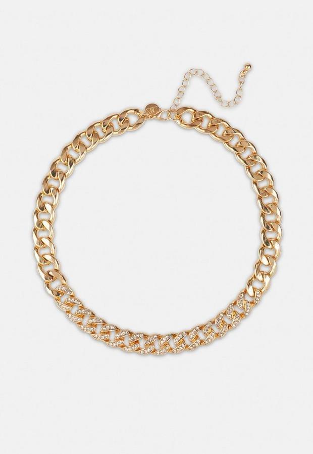 Gold Look Pave Chain Necklace, Women, , large image number 1