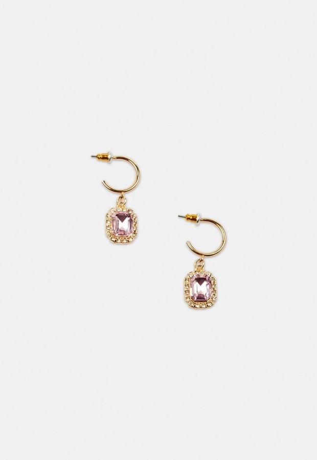 Pink Gold Look Mini Gem Huggie Hoop Earrings, , large image number 1