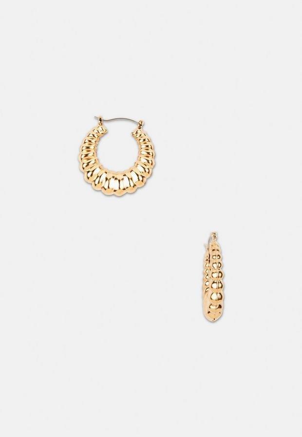 Gold Look Smooth Textured Hoops, Women, , large image number 1