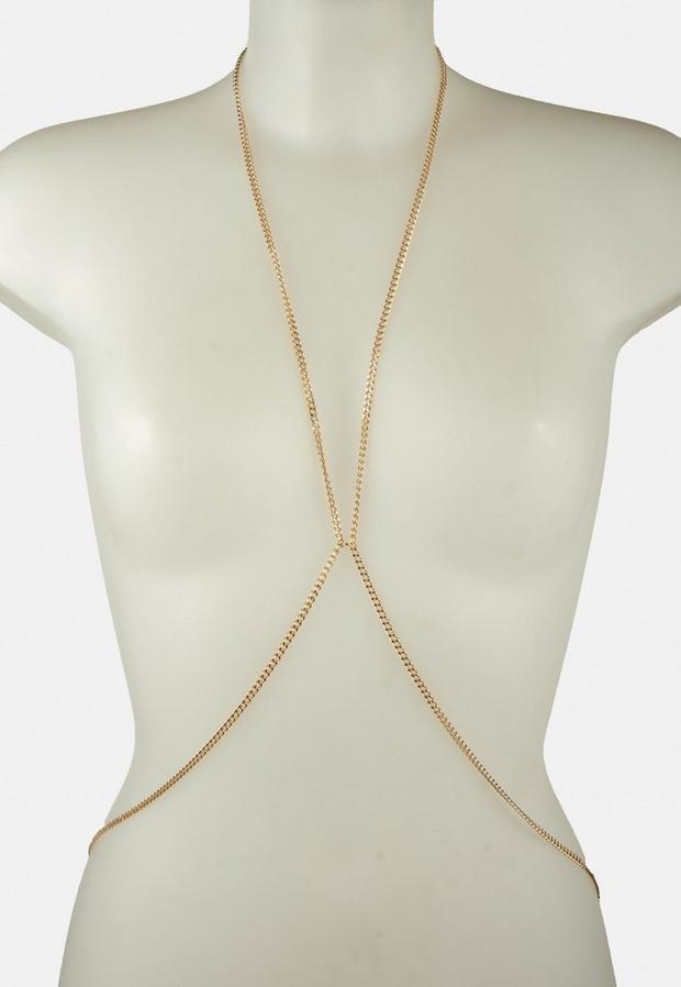 Gold Look Curb Chain Bodychain, Women, , large image number 2