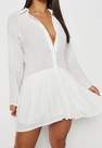 Missguided - White Crinkle Tiered Hem Shirt Dress, Women