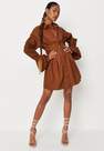 Missguided - Brown Chocolate Poplin Bubble Sleeve Shirt Dress