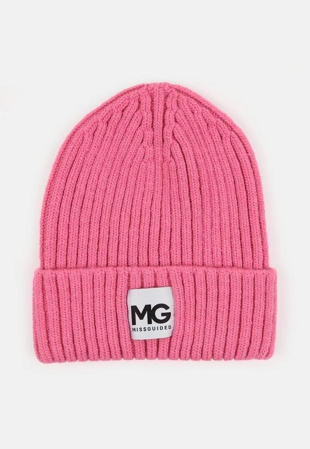 Pink Rib MG Badge Beanie Hat, Women, , large image number 0