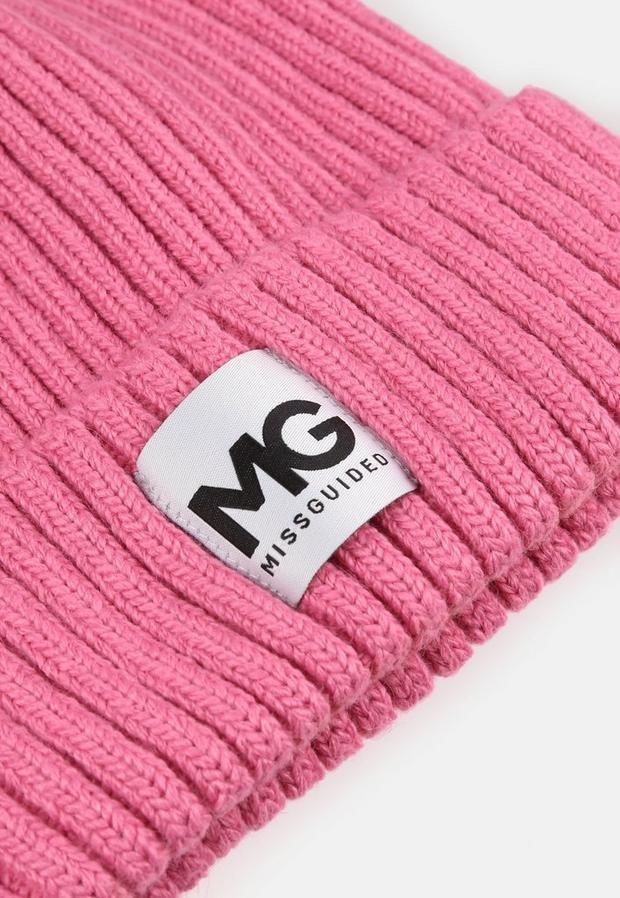 Pink Rib MG Badge Beanie Hat, Women, , large image number 2
