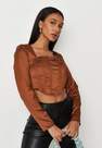 Missguided - Chocolate Satin Cut Out Back Corset Top, Women