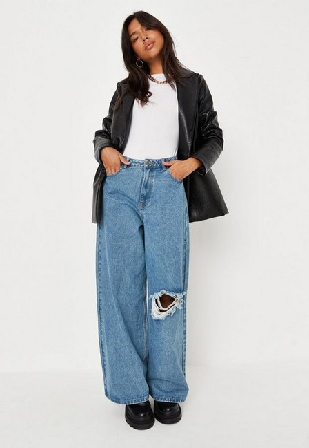 Missguided - Blue Blue Busted Knee Baggy Boyfriend Jeans