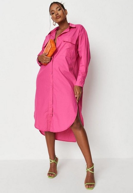 Missguided - Pink Pink Poplin Midi Shirt Dress