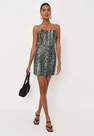 Missguided - Green Snake Print Faux Leather Corset Bandeau Dress, Women