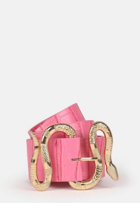 Missguided - Pink Pink Mock Croc Faux Leather Snake Detail Belt