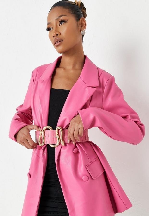 Pink Pink Mock Croc Faux Leather Snake Detail Belt, A101_60007, large image number 1