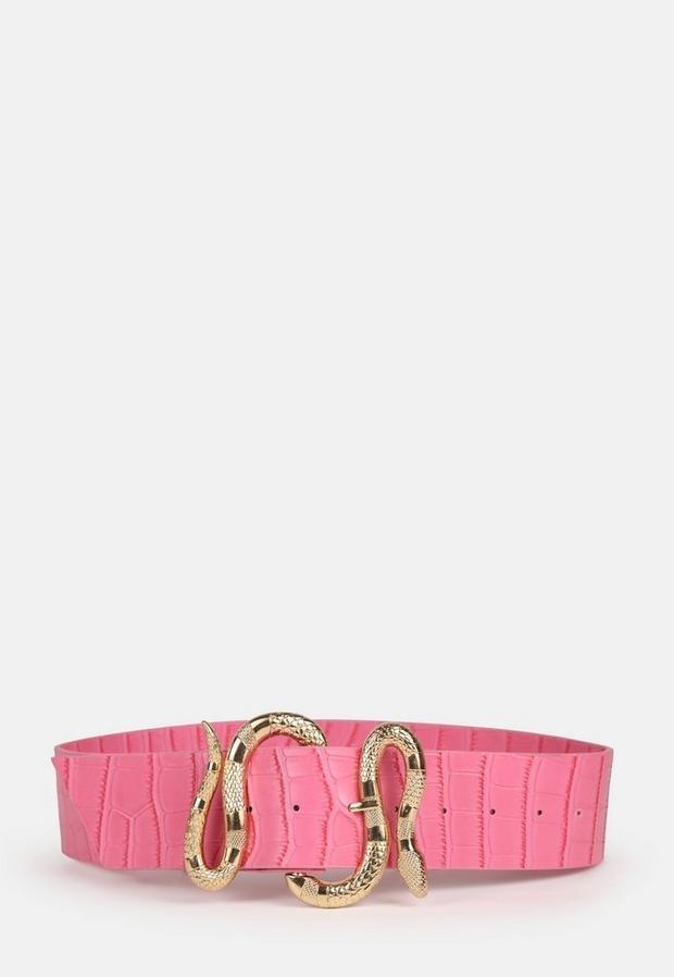 Pink Pink Mock Croc Faux Leather Snake Detail Belt, A101_60007, large image number 2